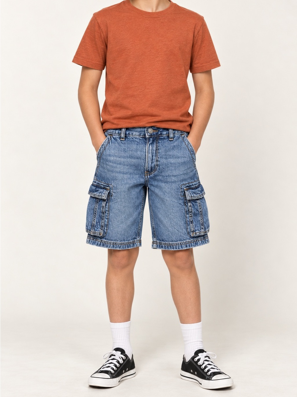 abercrombie kids Rust Tee with Blue Denim Cargo Shorts